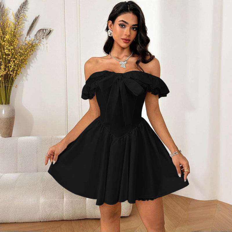 Off-Shoulder Slim Waist A-Line Mini Dress Chic Cocktail Dress 4