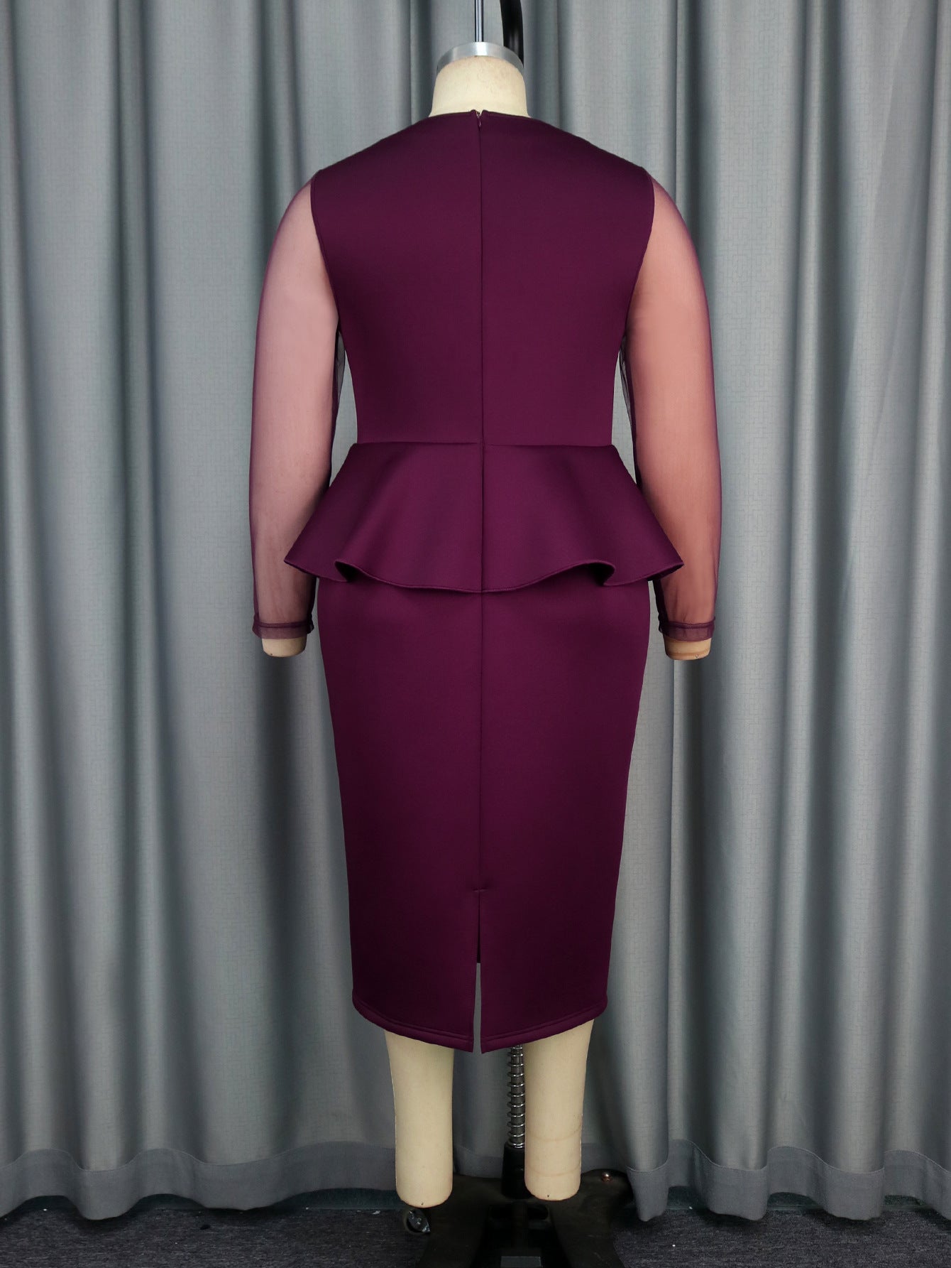 Plus Size See Through Long Sleeve Ruffle Bodycon Dress 9