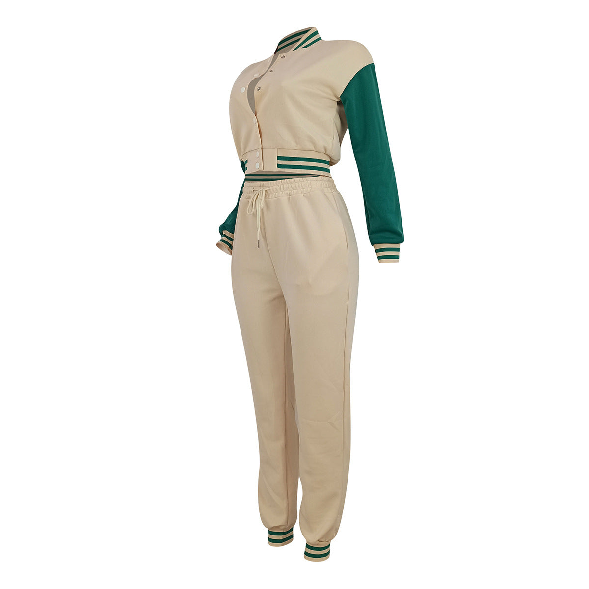 Women Patchwork Baseball Jacket and Pants Two-piece Set 11