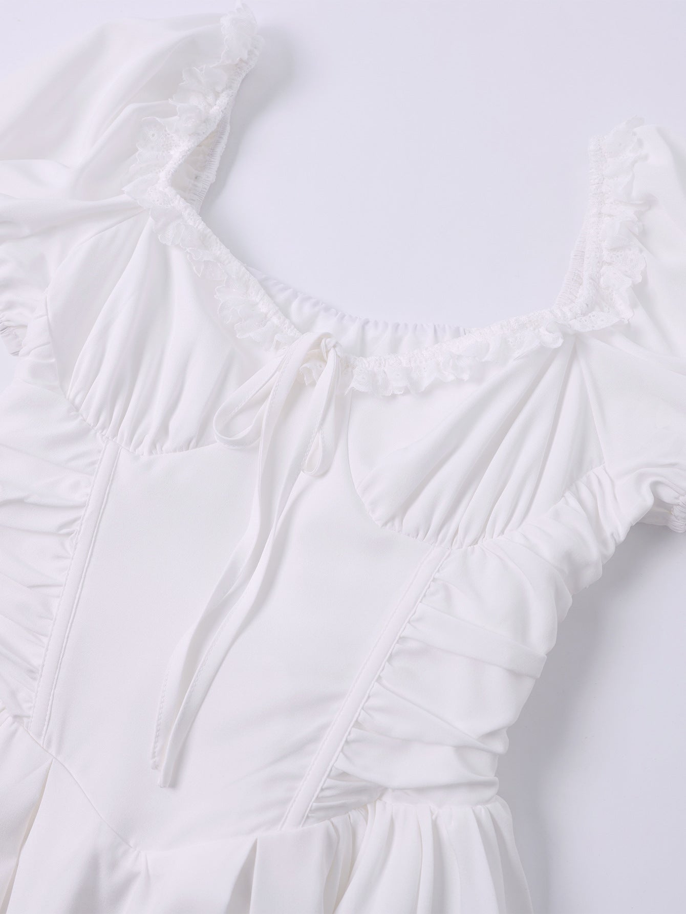 Women Summer Puff Short-Sleeved Solid Sexy Backless Lace-Up Maxi Dress 9