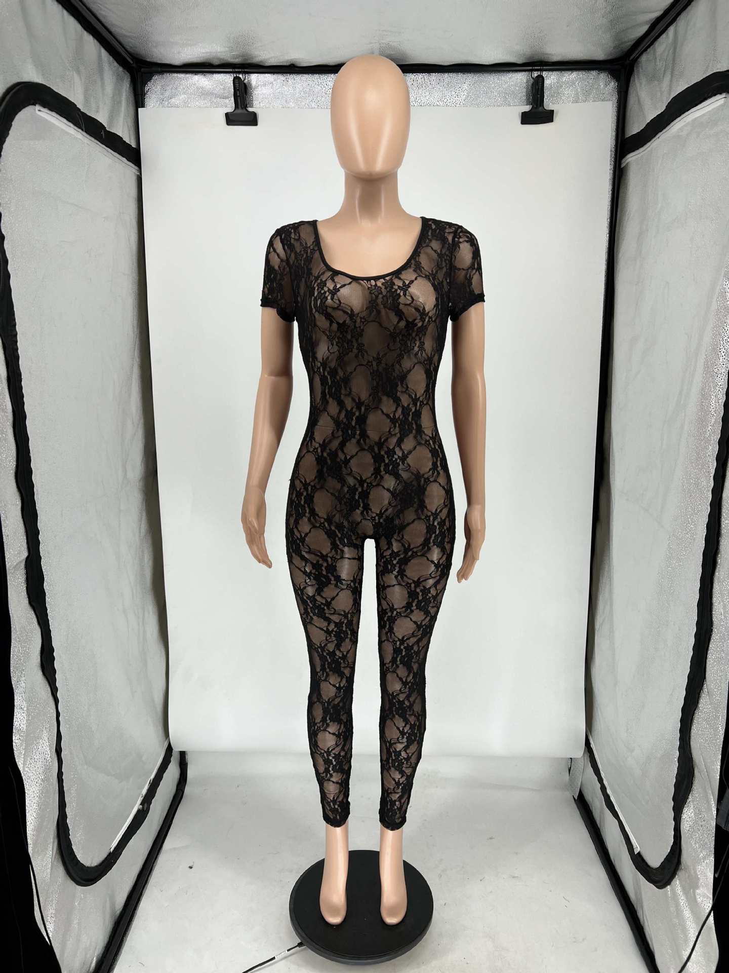 Women's Summer Lace Short Sleeve Low Back Sexy Nightclub Jumpsuit 8