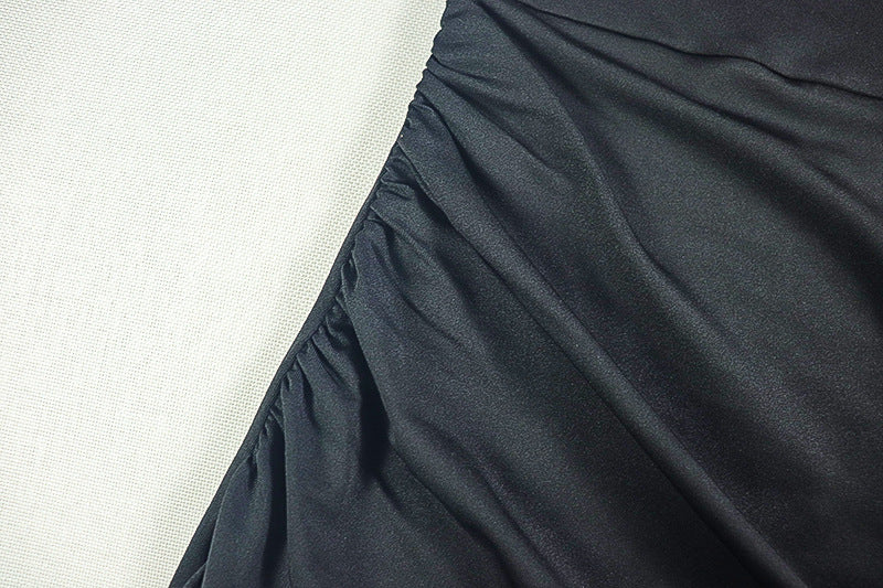 Women's Elegant Chic Solid Pleated Slit Slash Shoulder Long Dress 13