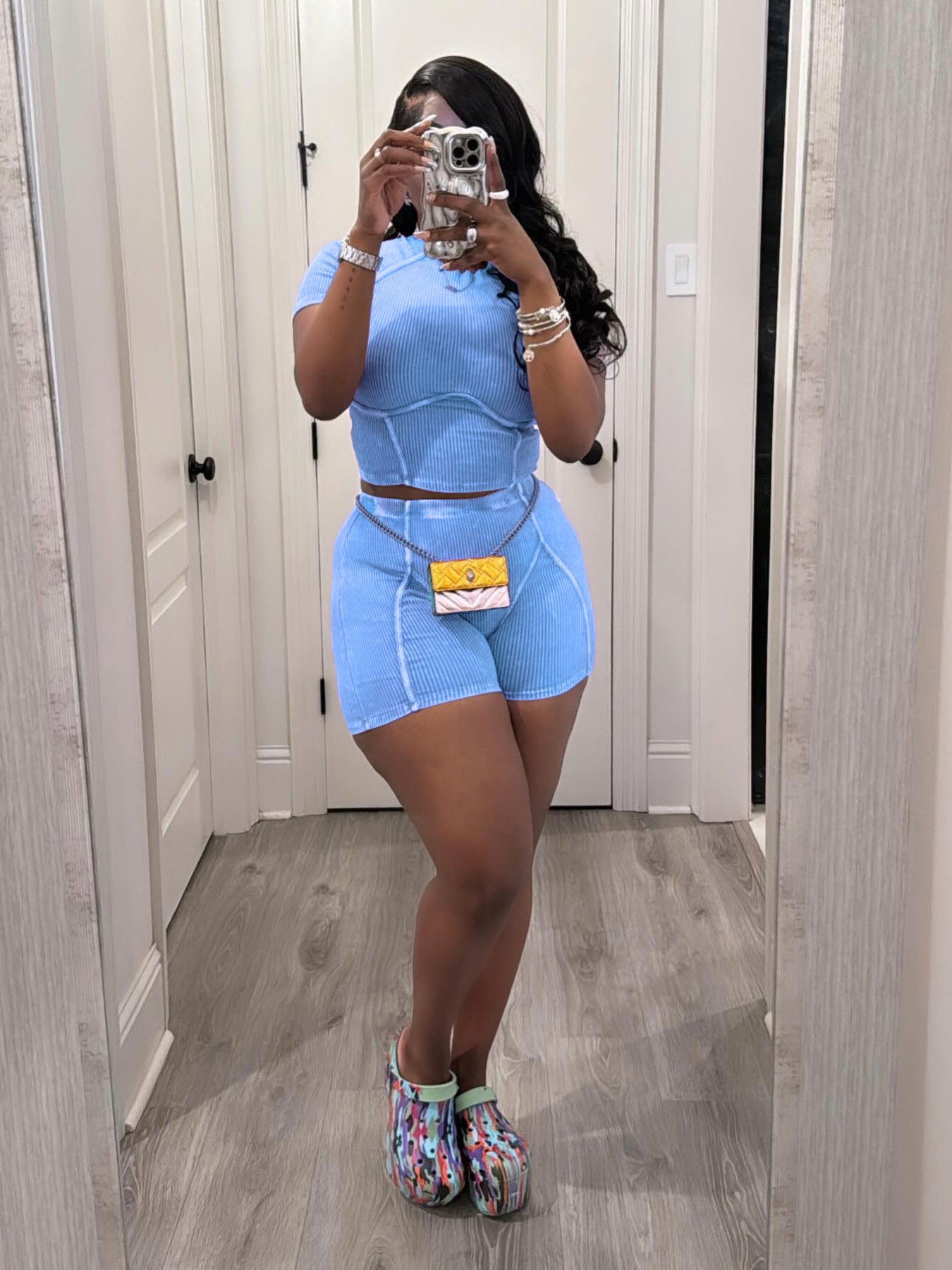 Women Fashion Ribbed Washed faded two-piece shorts set 5