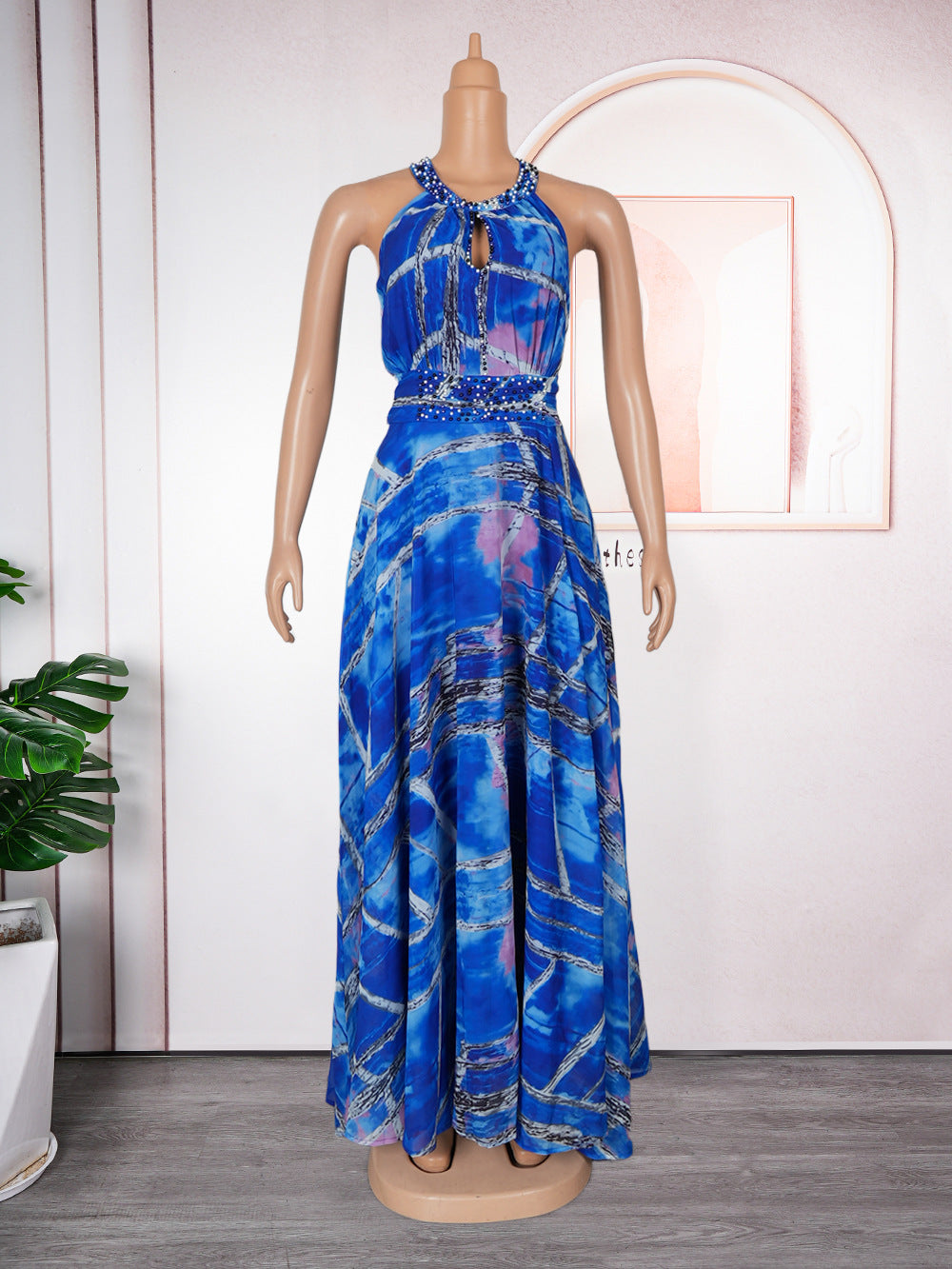 Plus Size Women Off-shoulder Spring and Summer African Print Bubble Bead Maxi Dress 8