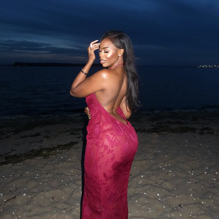 Women Summer Sexy Halter Neck Swing Collar Jacquard Holiday Backless Dress 5