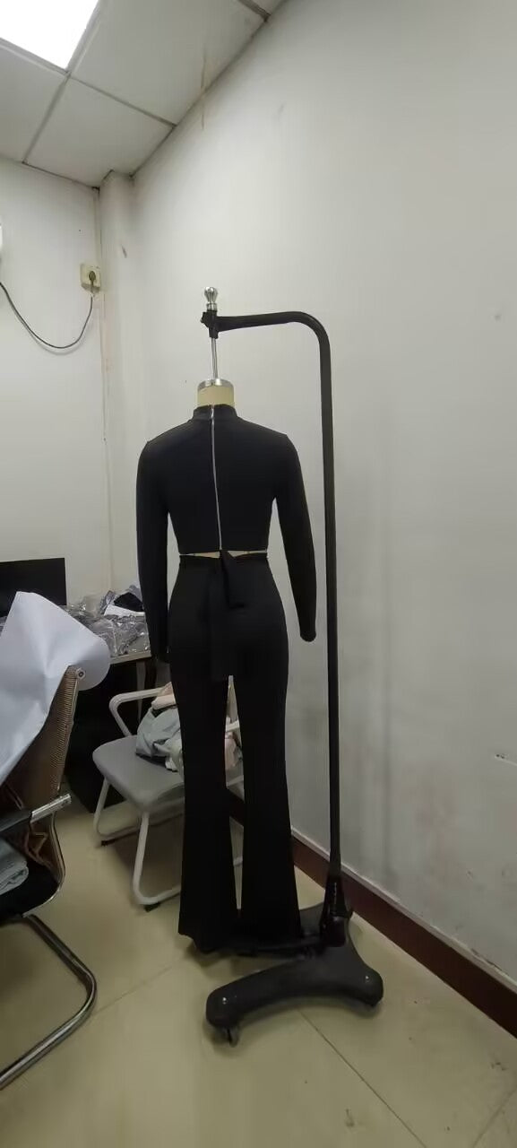 Long-Sleeved Tight Slim Top High Waist Bell Bottom Stretch Pants Set 10