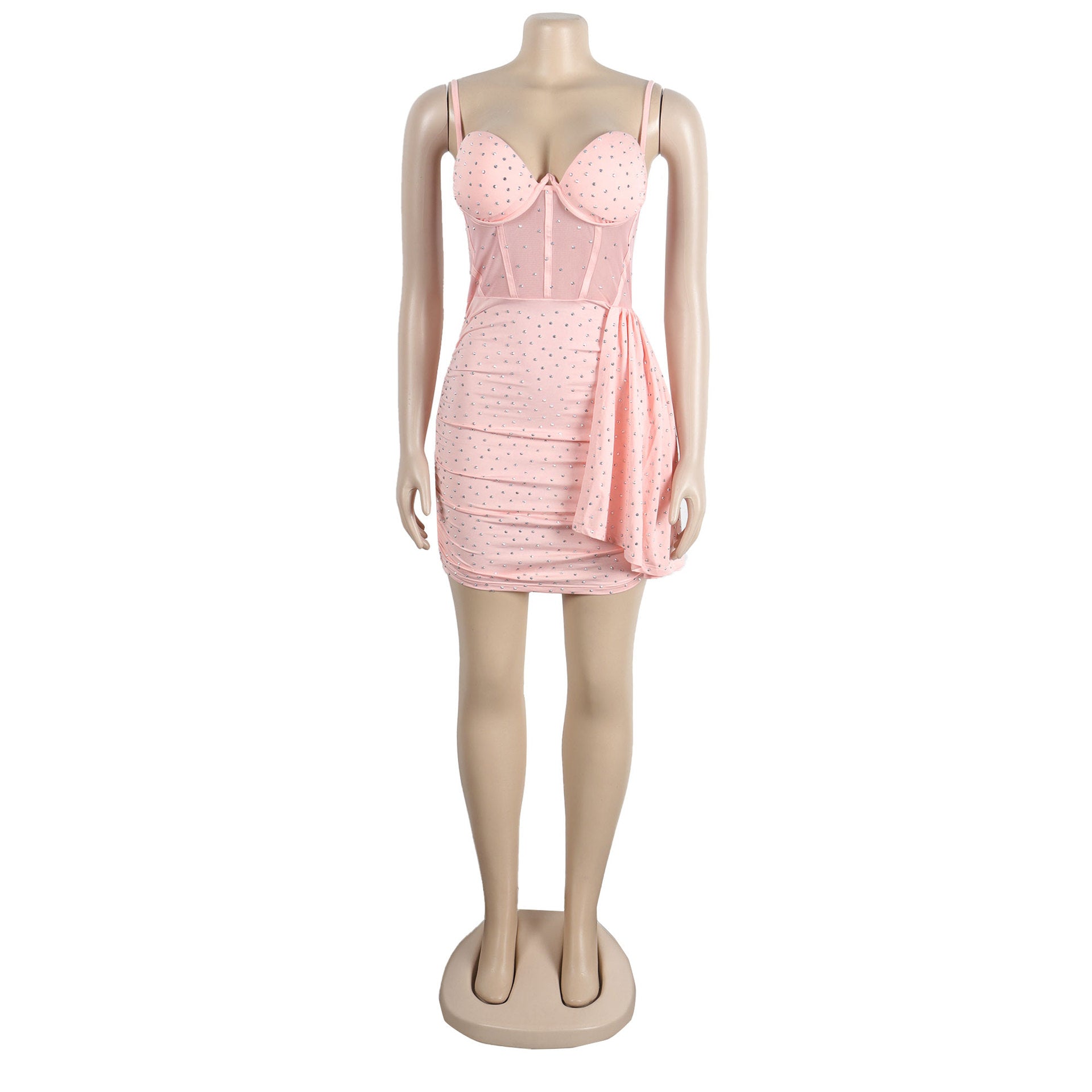 Sexy Slim Beaded Patchwork Sling Pleated Bodycon Dress 6