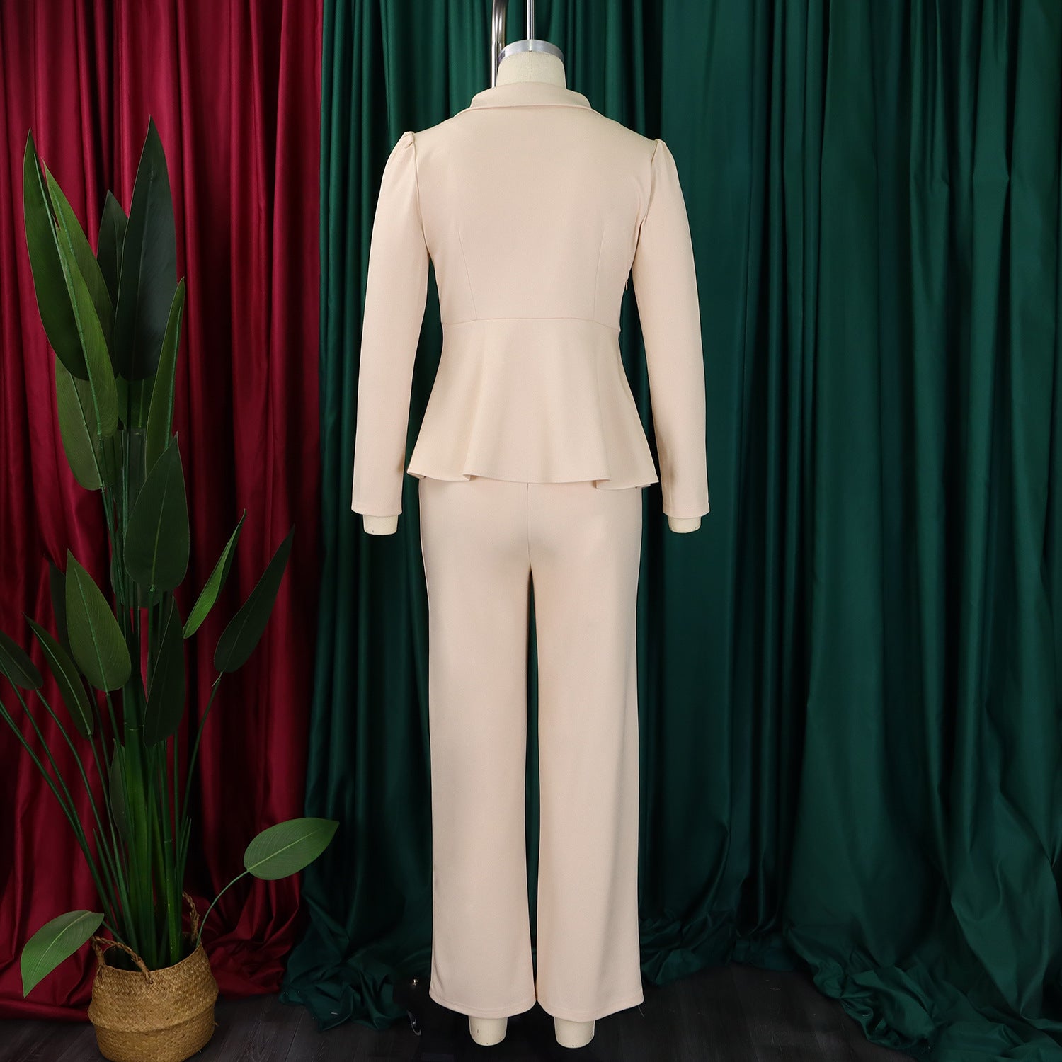 Women Elegant Ruffle Top Wide Leg Pants Two-Piece Set 15