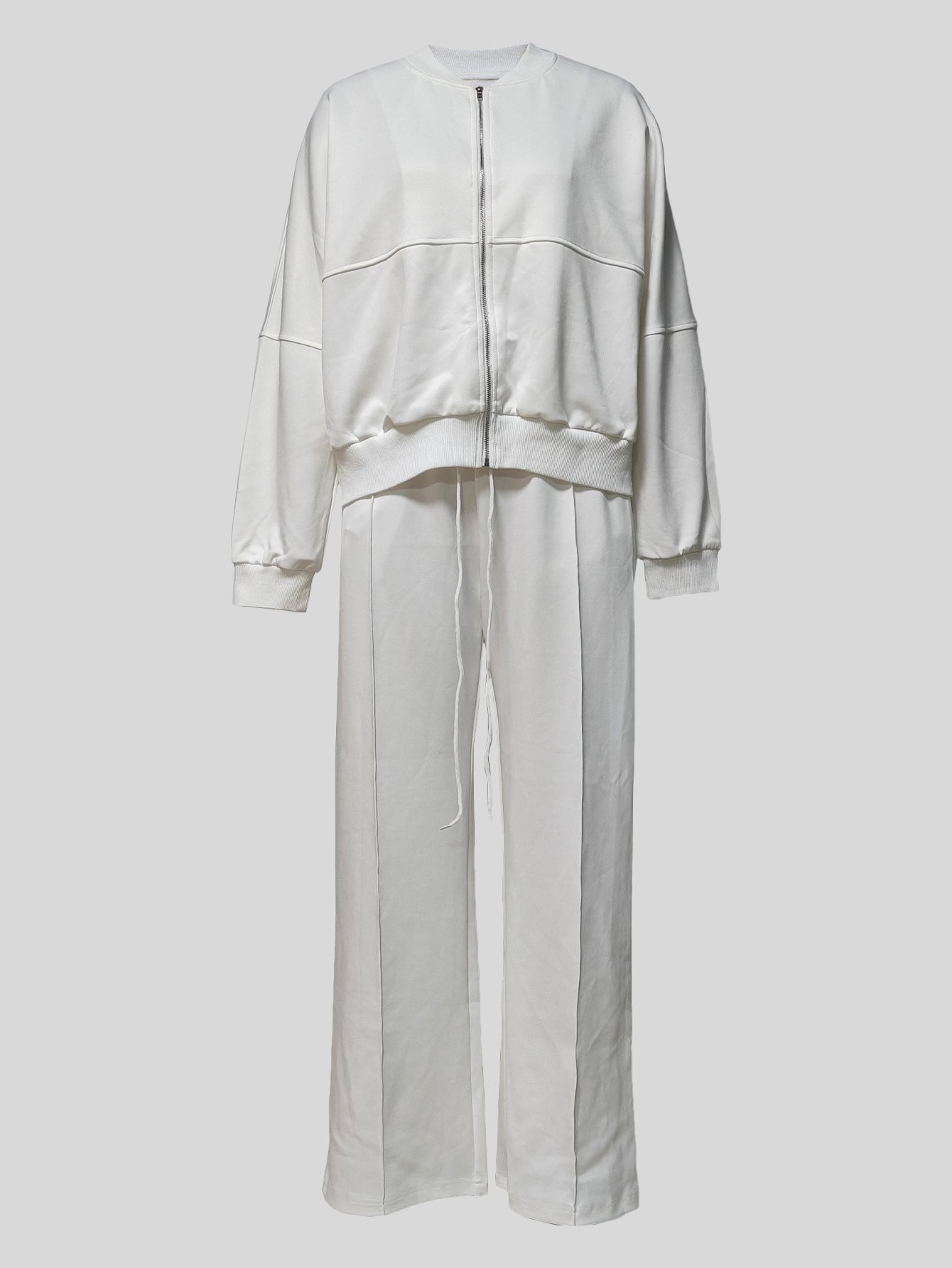 Women Street Casual Long Sleeve Zipper Patchwork Jacket and Pants 2-Piece Set 3