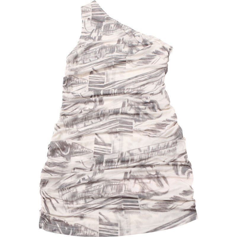 Women's Spring Fashion Chic Slim Sexy Slash Shoulder Print Bodycon Dress 9