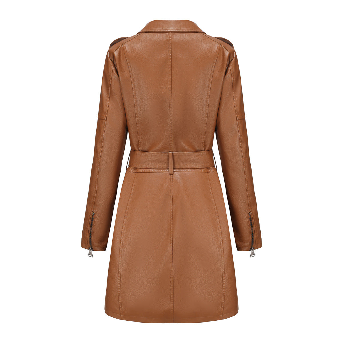 Spring And Autumn Long-Sleeved Leather Windbreaker Leather Jacket With Belt Fashionable British Jacket For Women 35