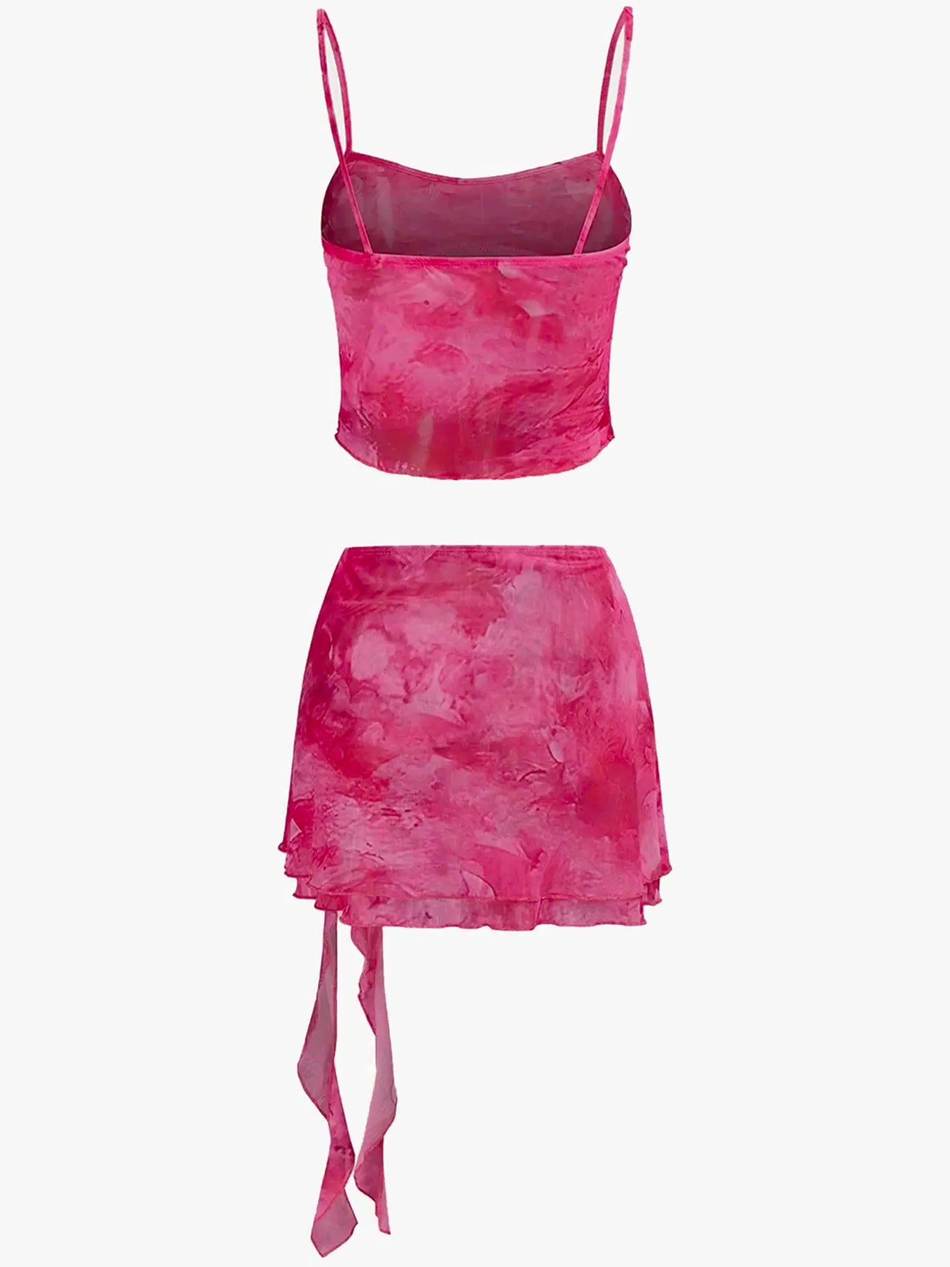 Women Two Mesh Sexy Camisole Top and Irregular Slit Skirt Two-Piece Set 15