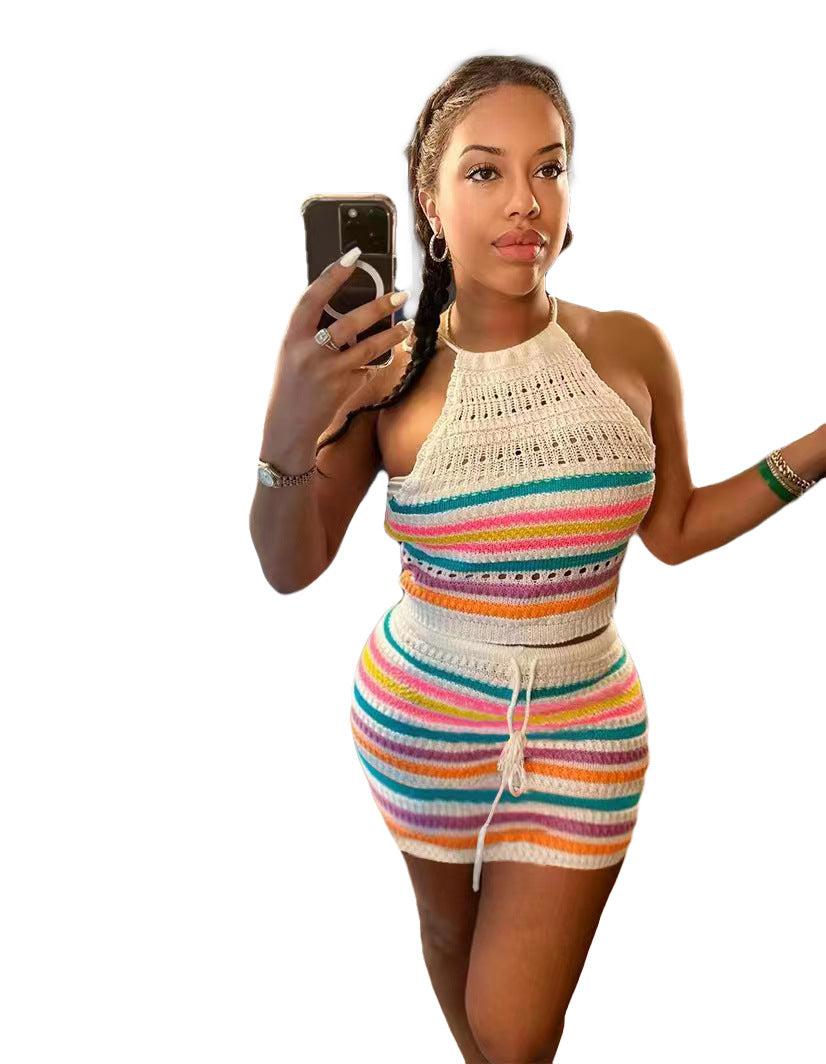 Women Backless Halter Neck Top and skirt two piece set 6