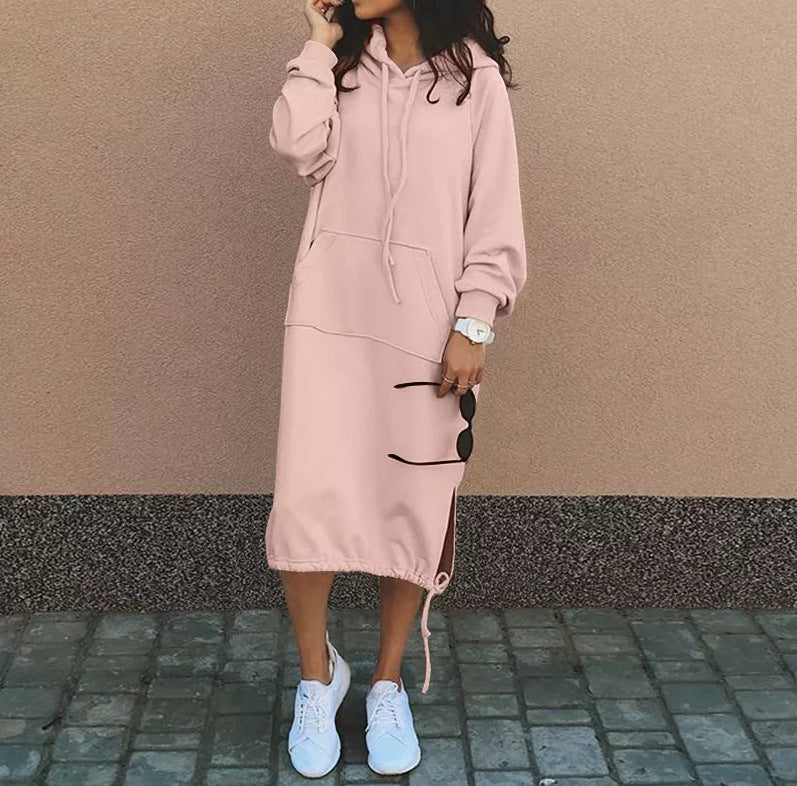 Plus Size Solid Color Long Hoodies Dress 3