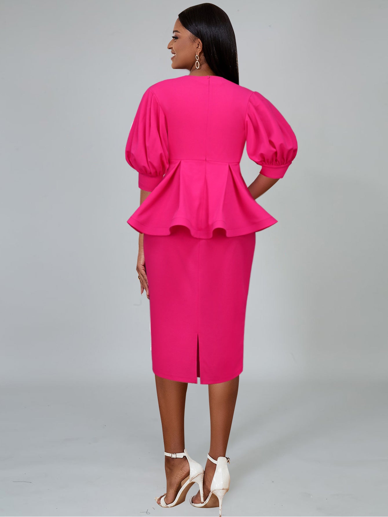 Women V-neck Lantern Sleeve Embroidered Dress 3