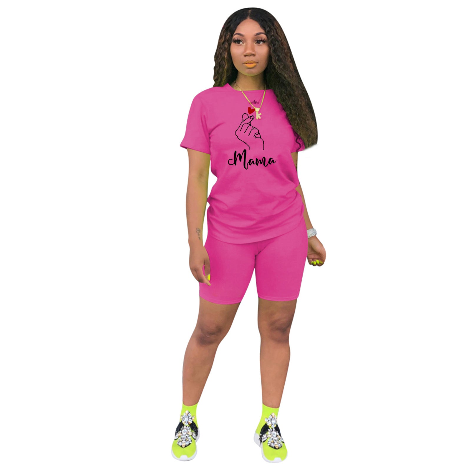 Women's Mother's Day print sports two-piece shorts set 20