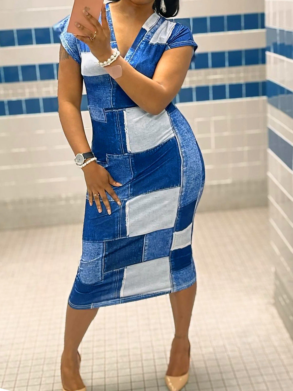 Fashion Chic Printed V-Neck Sleeveless Midi Dress 4