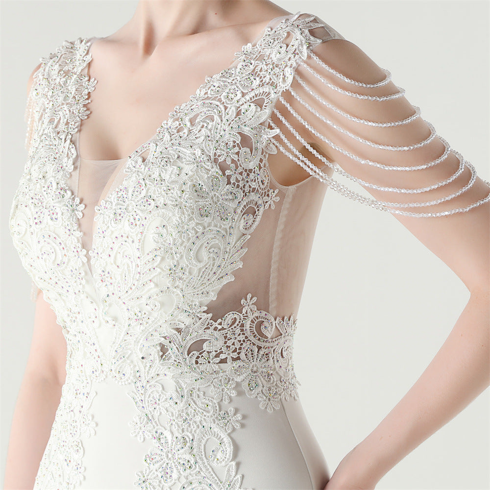 Women lace Beaded Lace-Up Formal Party evening dress 32