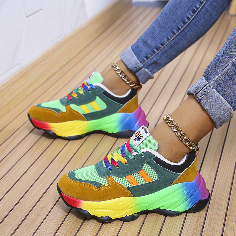 Plus Size Women's Spring and Autumn Thick-soled Multi-Color Front Lace Up Sports Style Women's Shoes 5