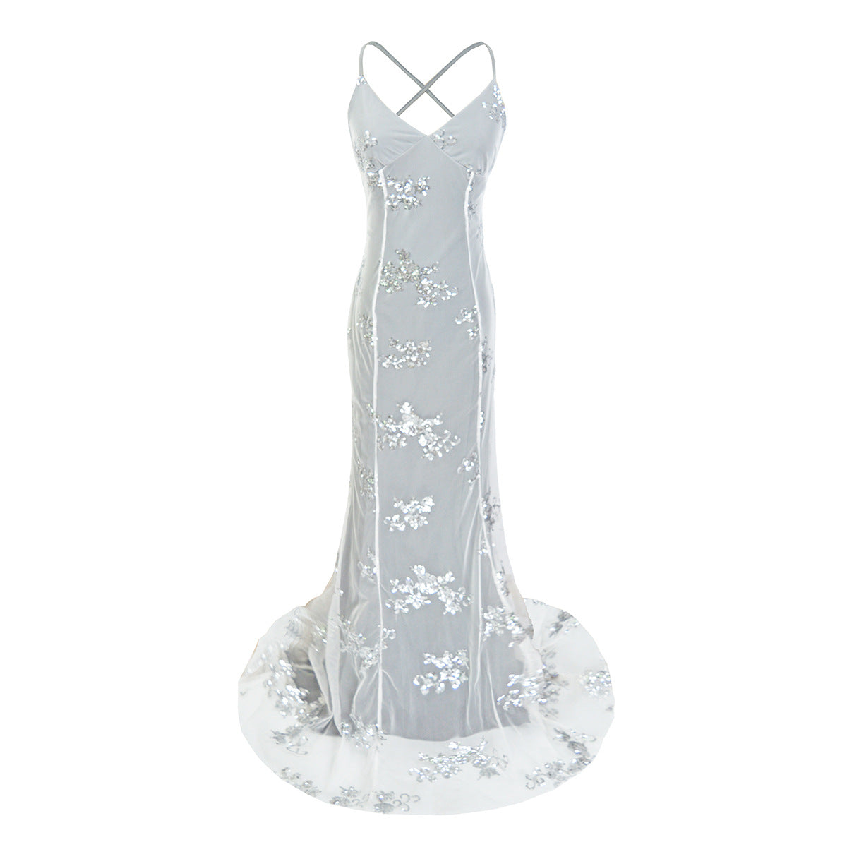 Women Sequined Mesh Backless Evening Gown 13