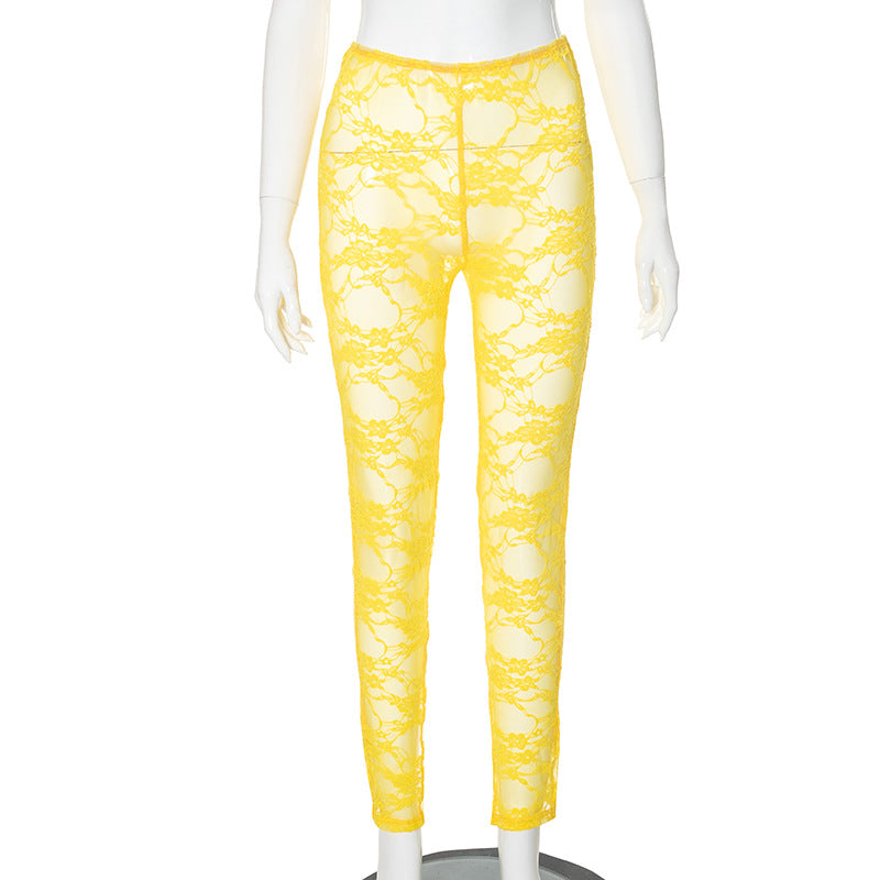 Women Summer Lace Hollow Off Shoulder Strapless Top and Pants Two-piece Set 8