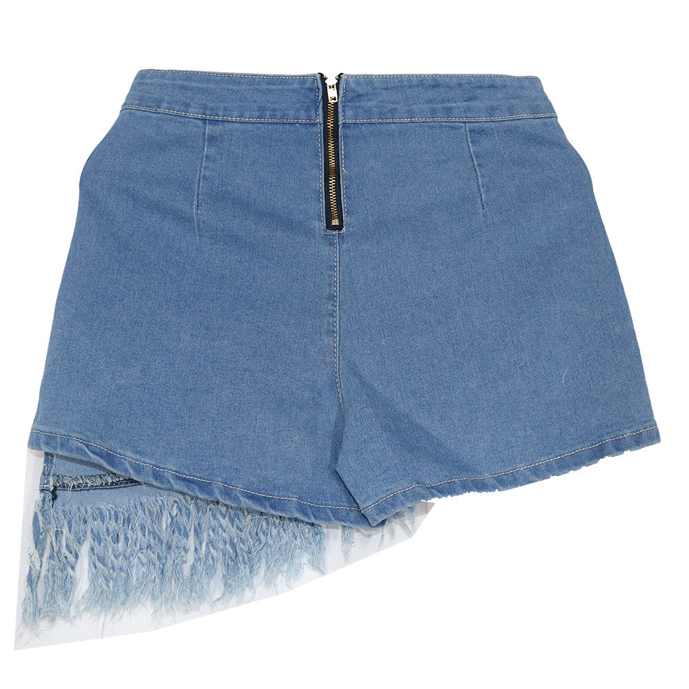 Women Denim Casual Stretchy Tassel Top and Skirt Two-Piece Set 12