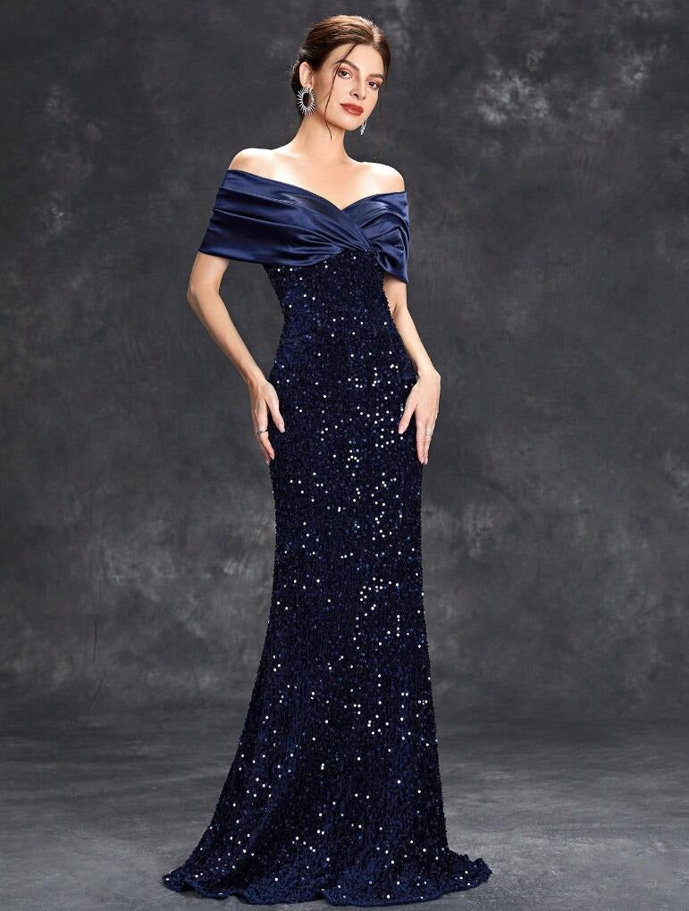 Women Off Shoulder Fishtail Sexy Sequin Party Evening Dress 5