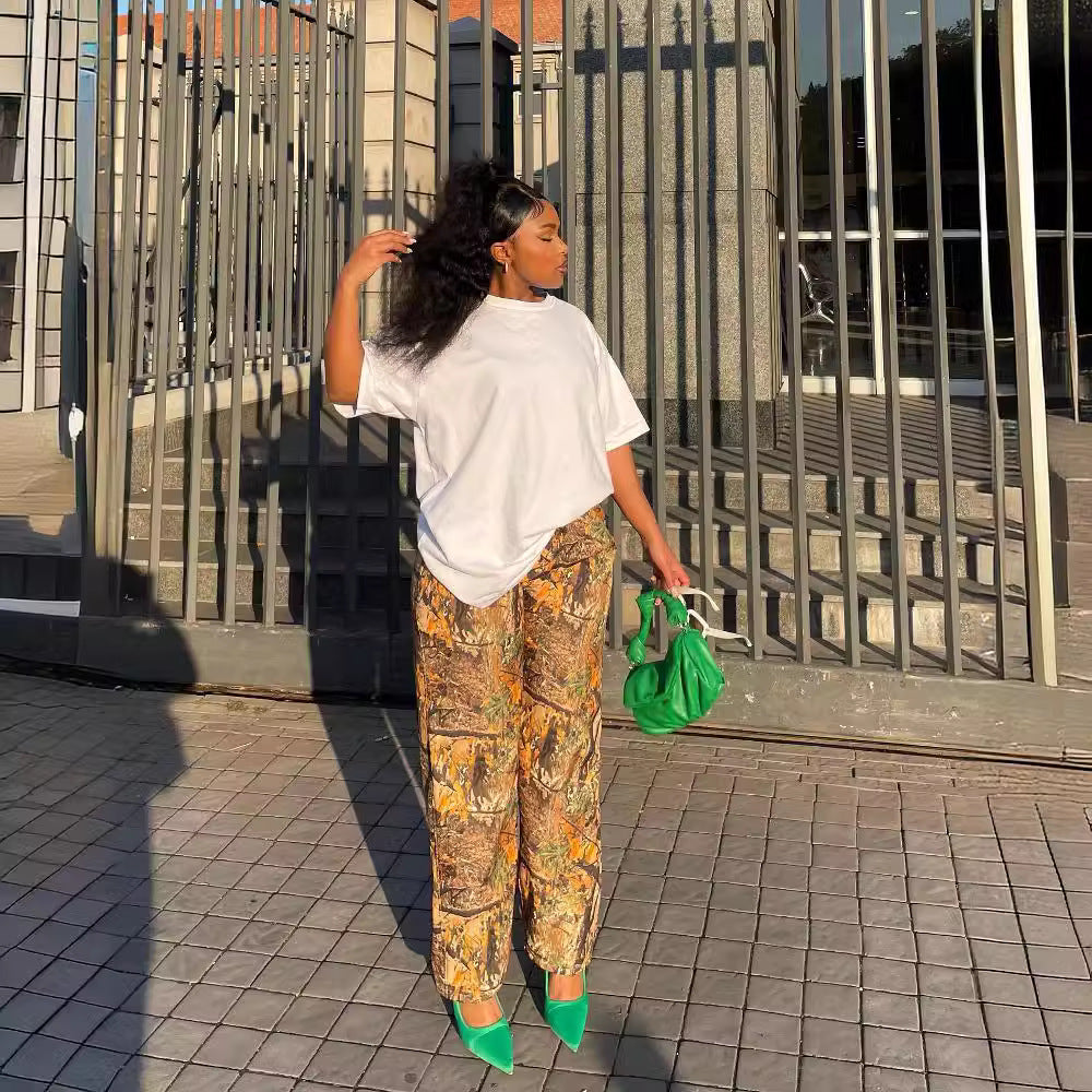 Spring Women's Casual Yellow Comfort Straight Pants 4