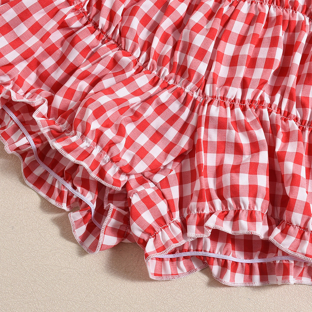 Summer Lace-Up Plaid  Two Piece Shorts Set 12