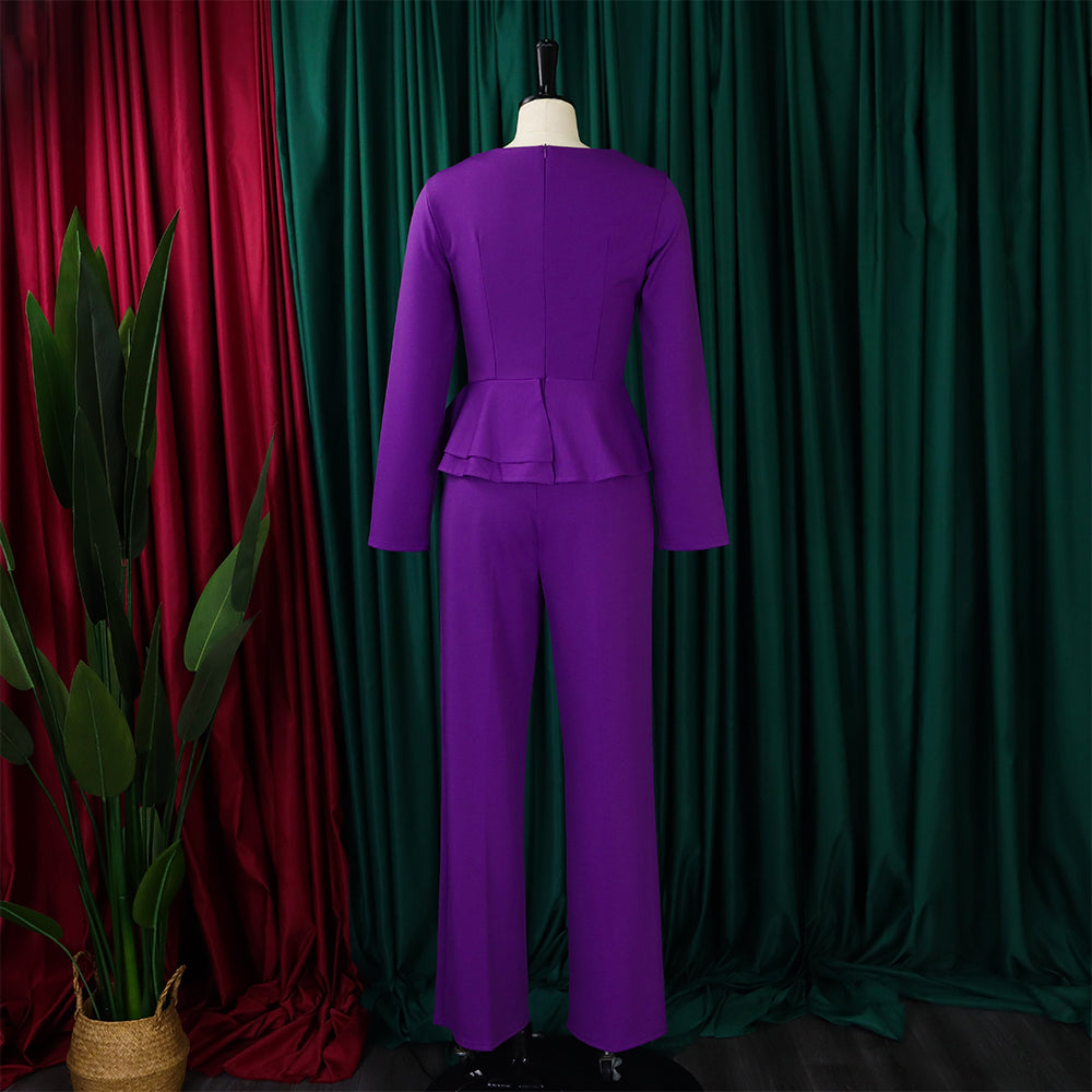 Autumn And Winter Fashion Ol Ruffled V-Neck Top And Pants Two-Piece Set 20