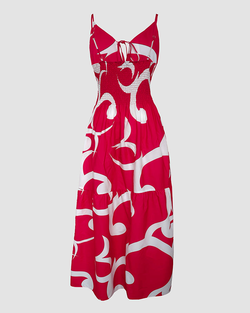 Women Orange Tropical Print Suspender Ruffled Slit Maxi Dress 5