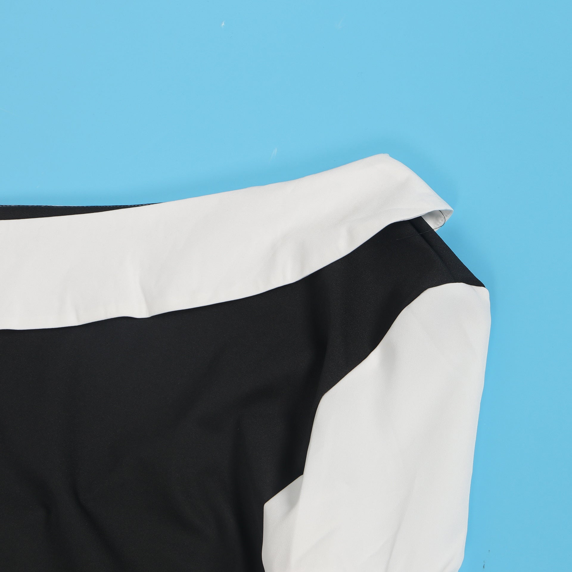 Women Contrast Slash Shoulder Stretch Bodycon Slit Balloon Sleeve Dress 25