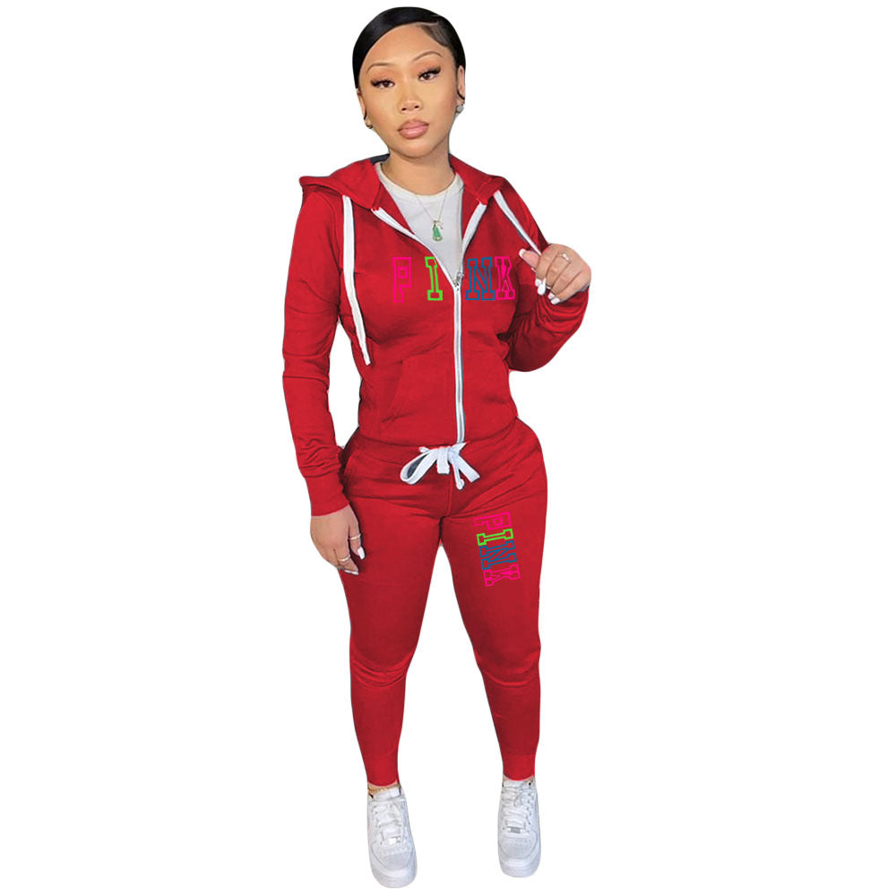 Plus Size Fall/Winter Women's Zipper Print Two Piece Hoodies 8