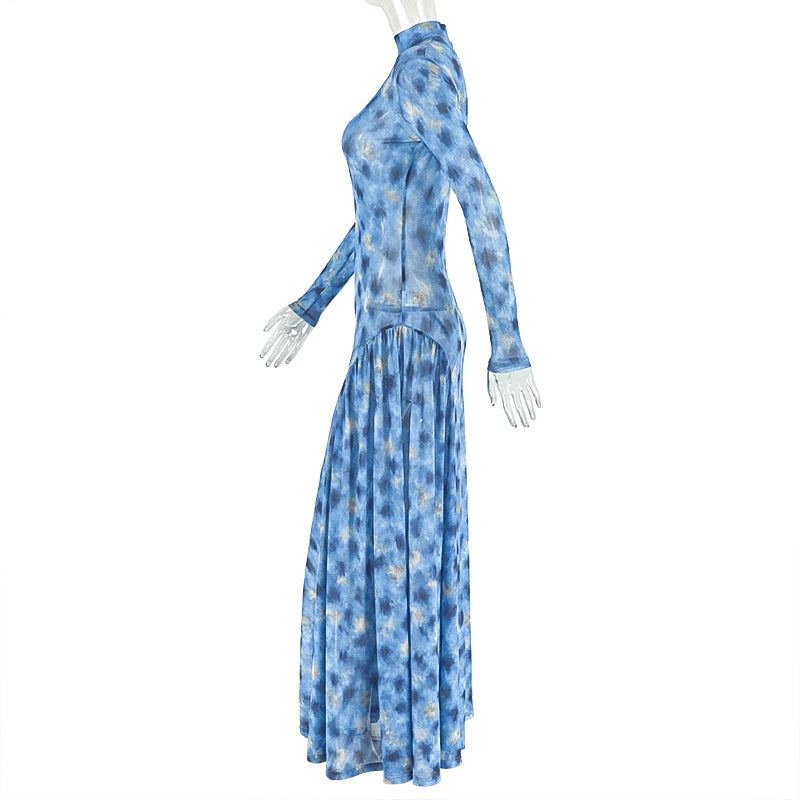 Women printed turtleneck maxi dress 7