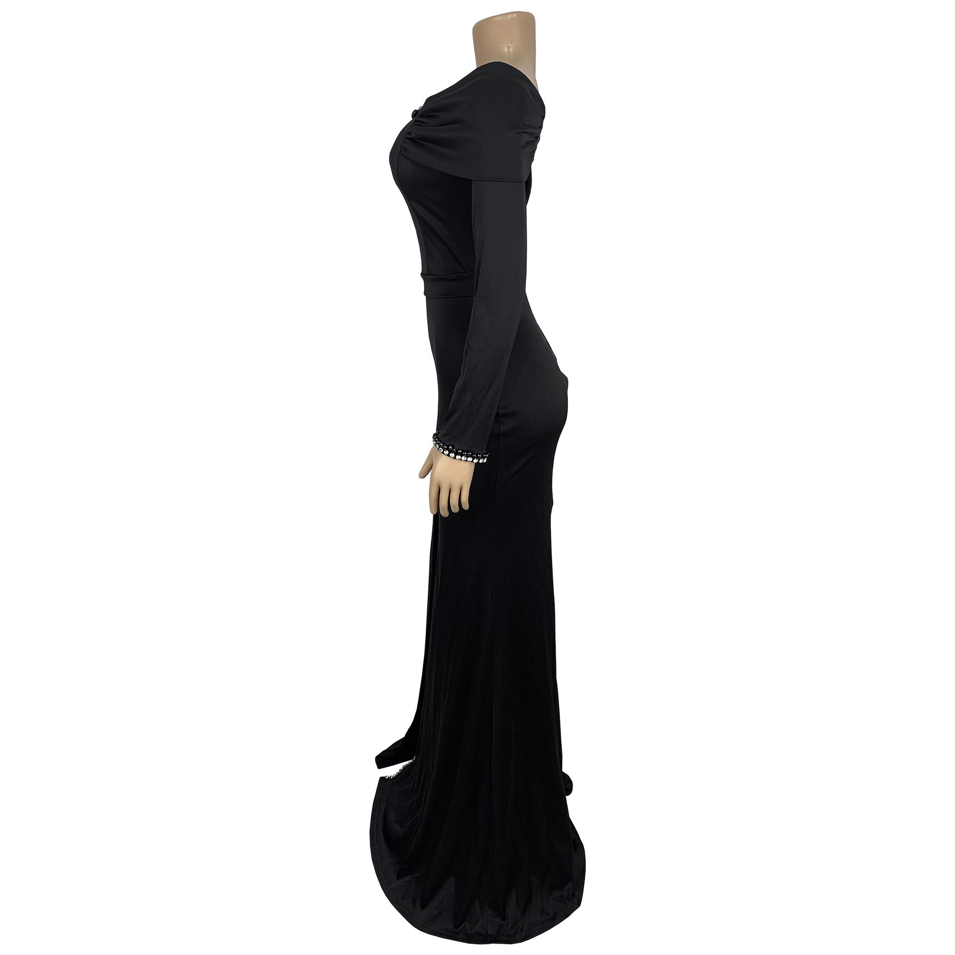 Women Elegant Long Sleeve Slit Evening Dress 6