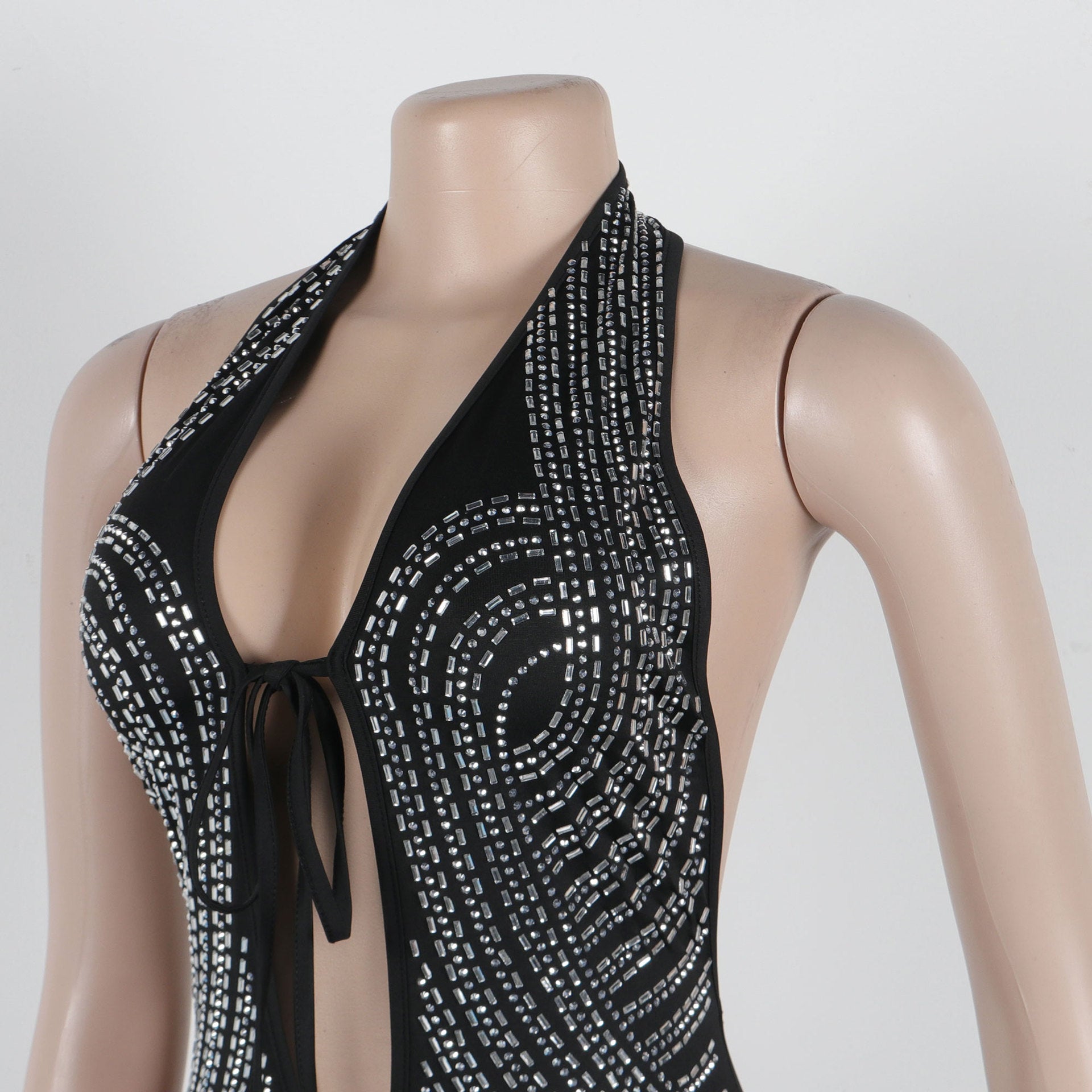 Women Halter Neck Stretchy Backless V-neck Jumpsuit 8