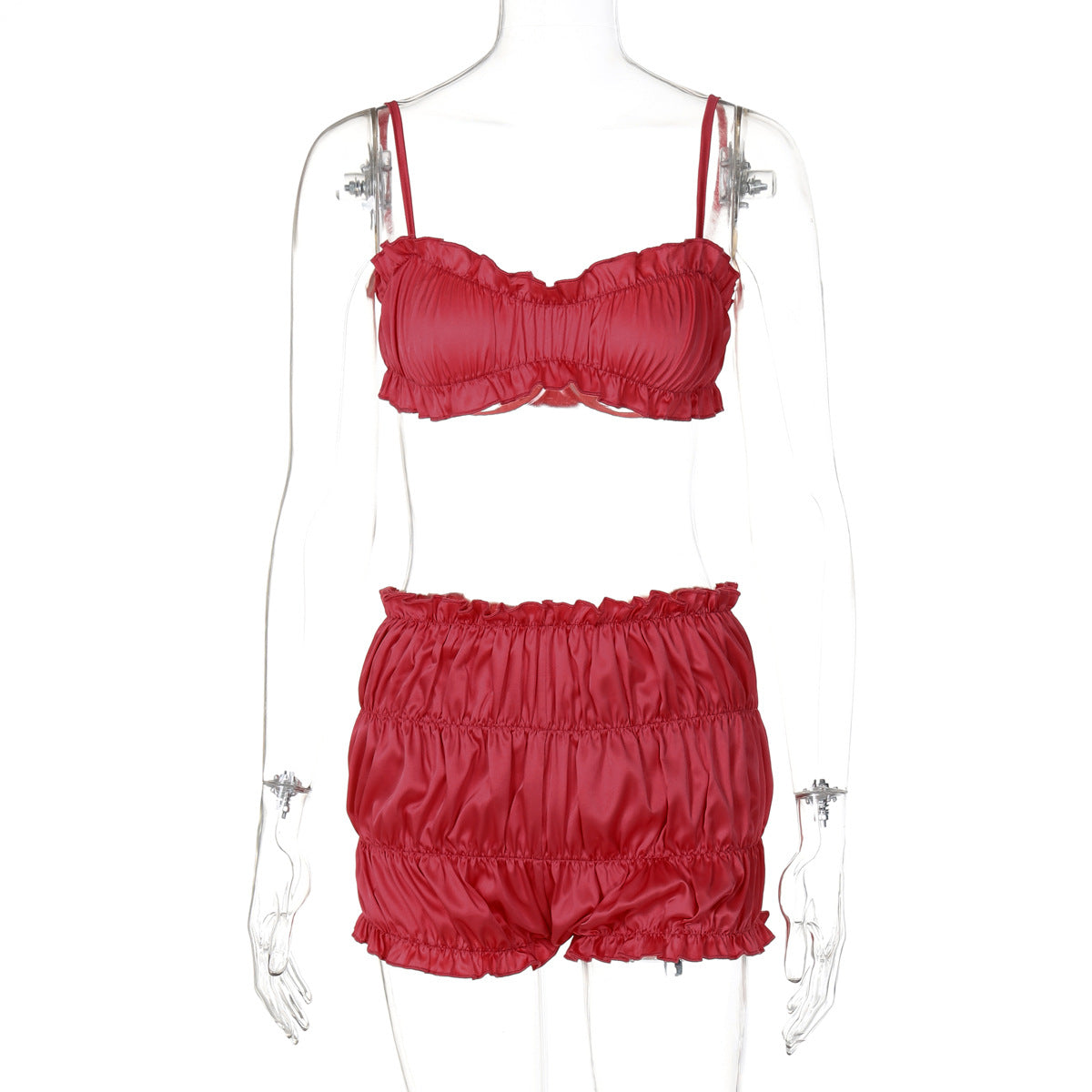 Women's Summer Fashion Sexy Strap Crop Top Pleated Shorts Two Piece Set 24