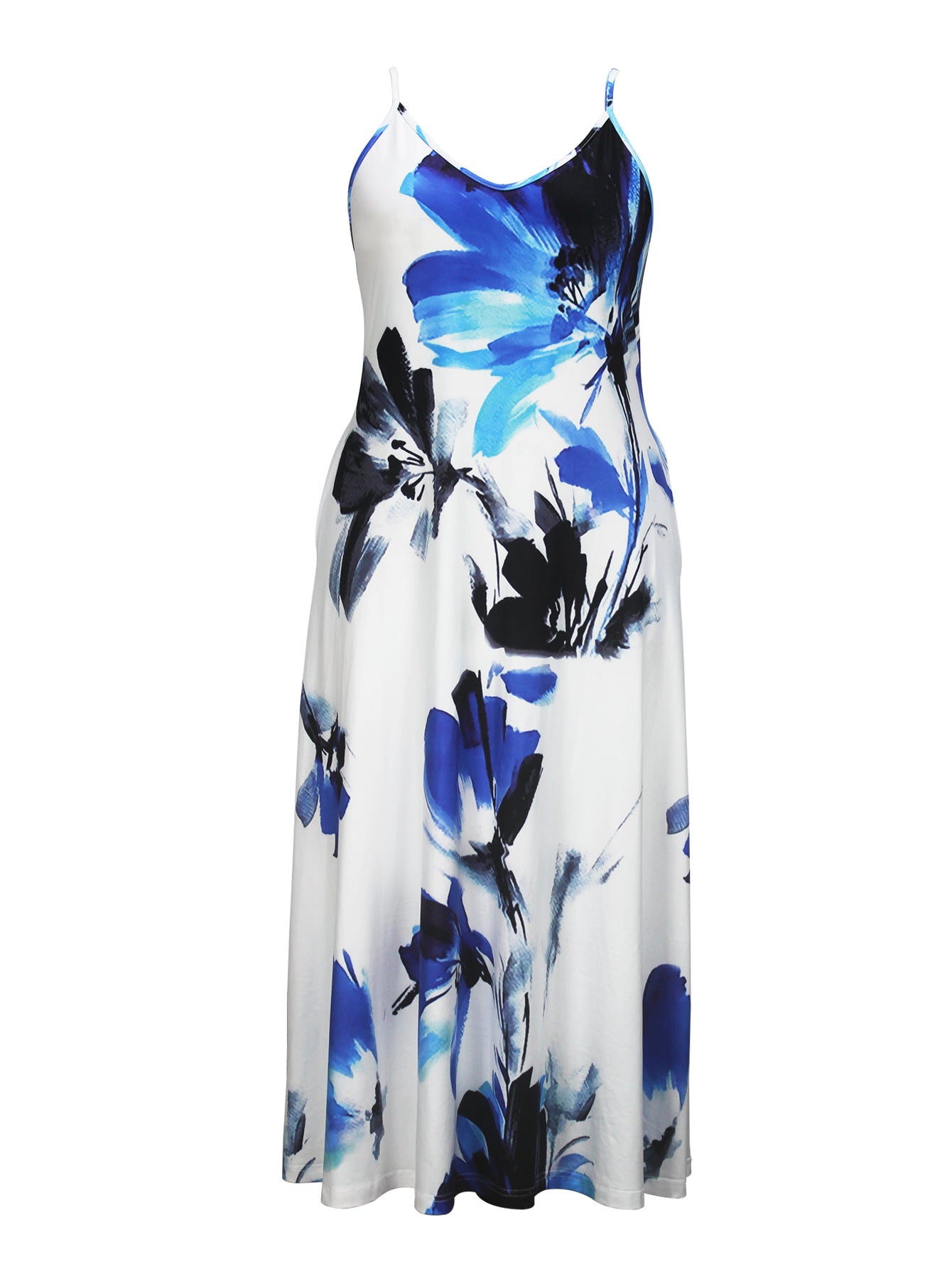 Plus Size Women Summer Elegant V-neck Suspender Holidays Dress 5