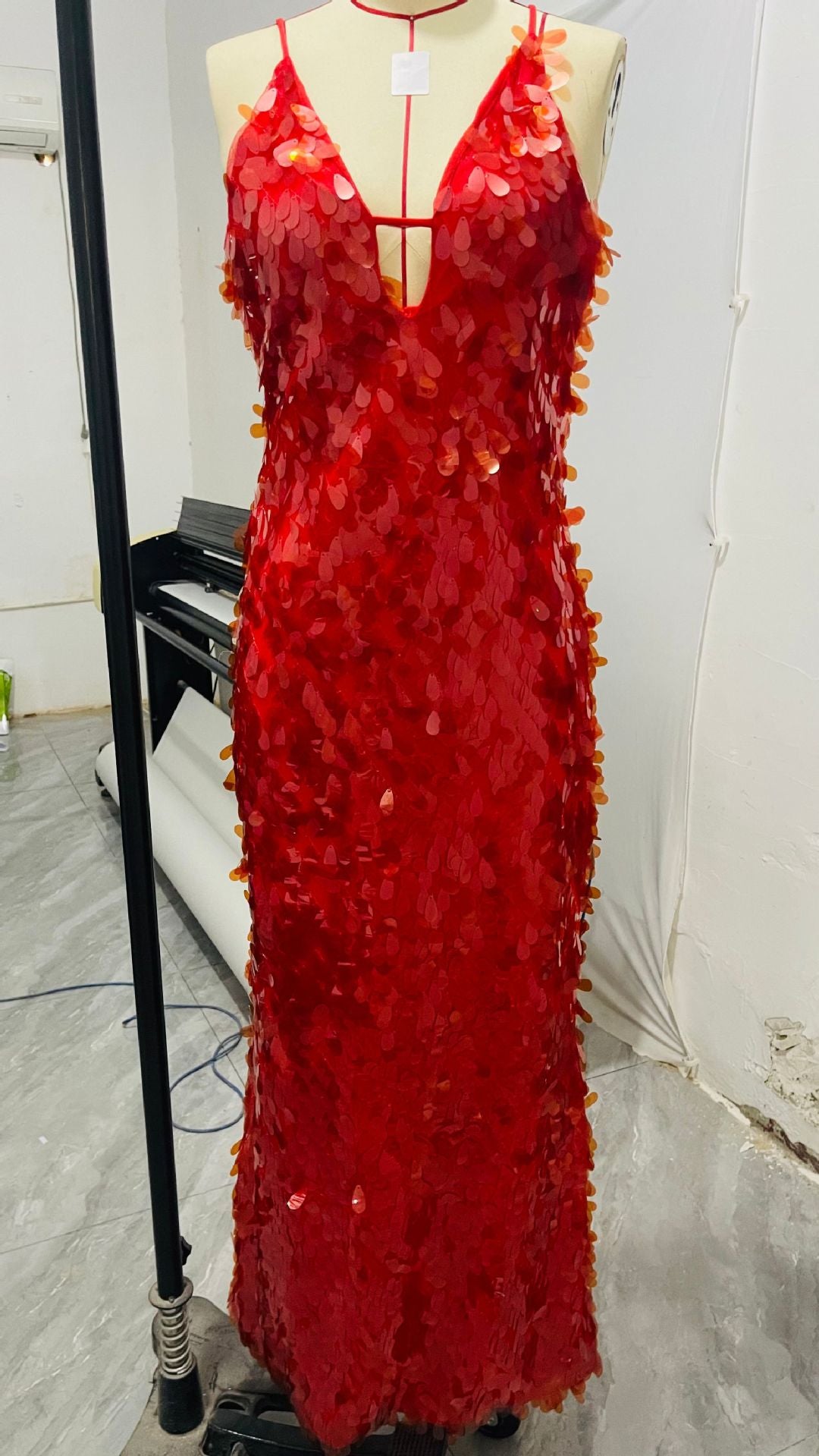 Women New Sexy Irregular Sequin Halter Neck V-Neck Maxi Dress 10