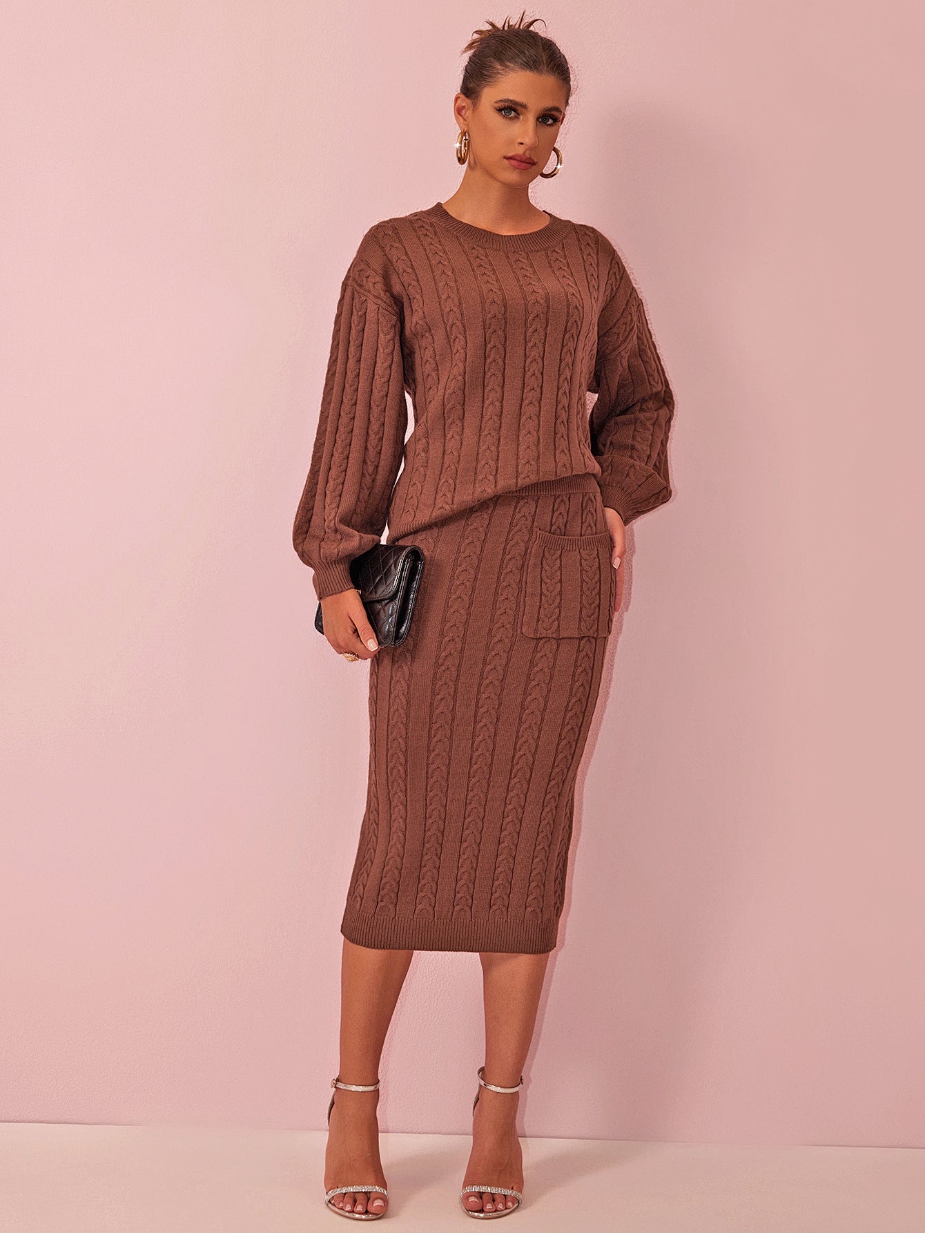 Autumn Winter Women's Clothing Fashionable Knit Sweater Skirt Women's Suit 4