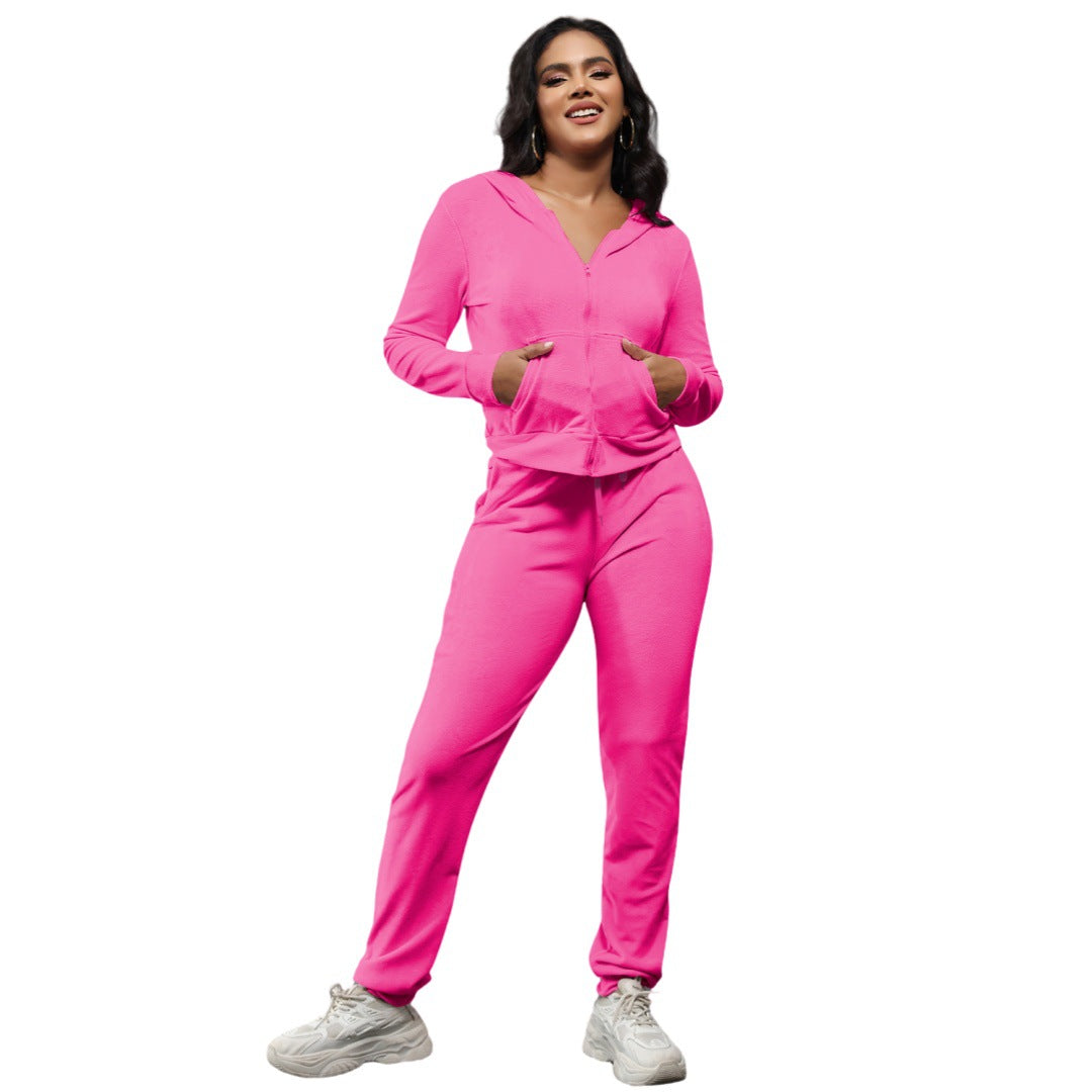 Women's Fashion Casual Velvet Hooded Women's Two-Piece Tracksuits 21