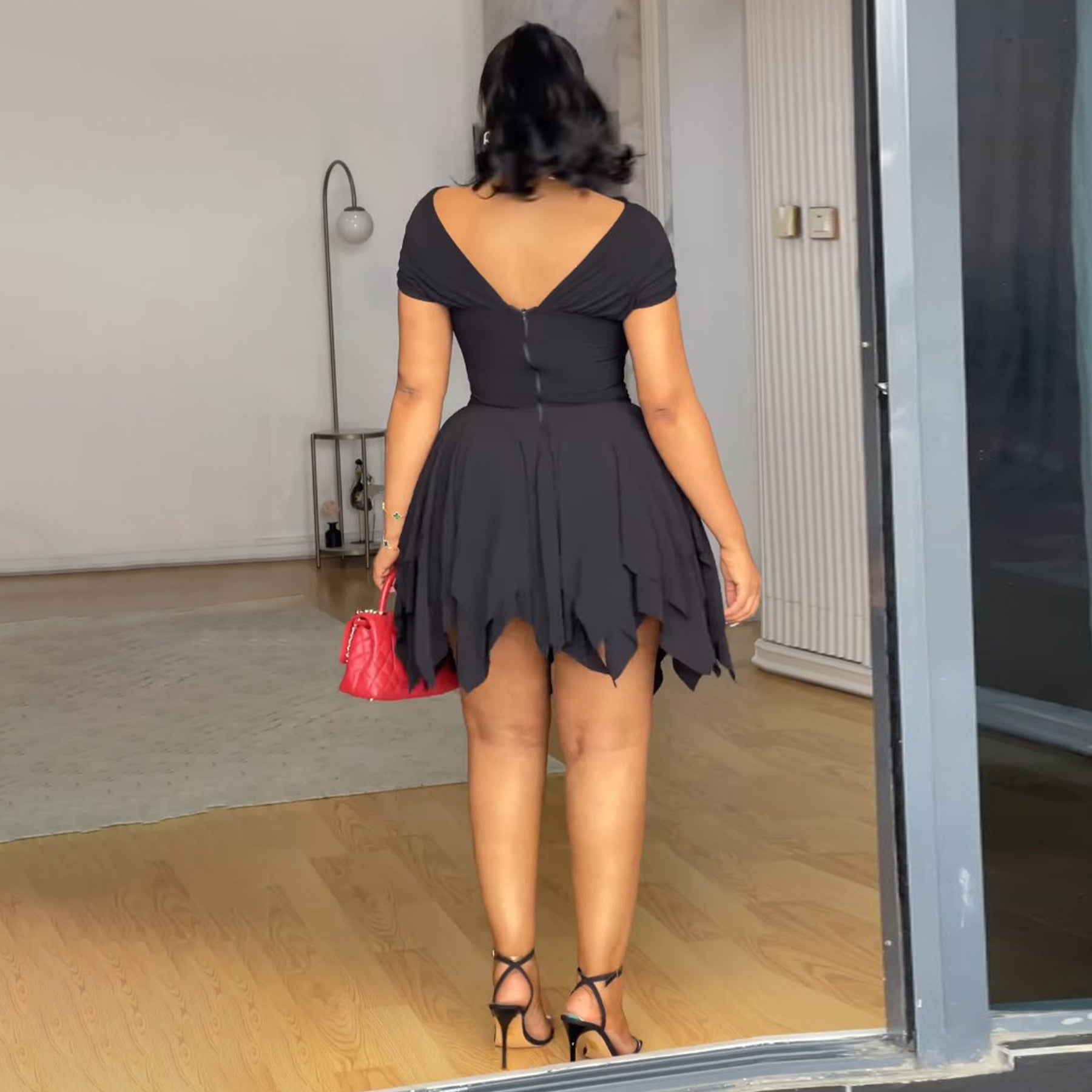 Women street sexy ruffle Strapless Tight Fitting short dress 6