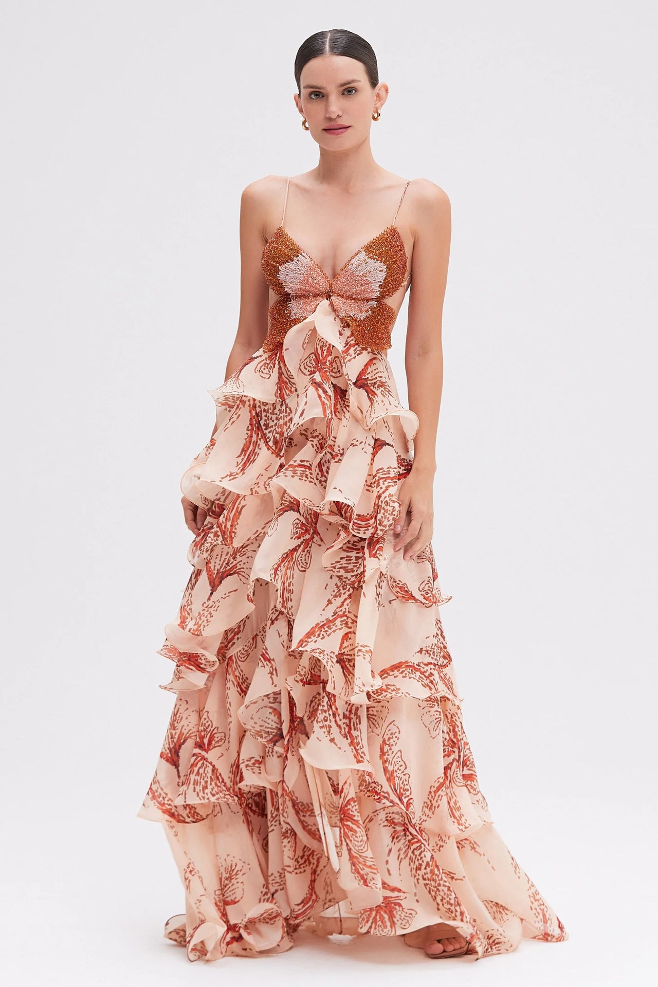 Summer Butterfly Multi-Layer Ruffle Maxi Dress