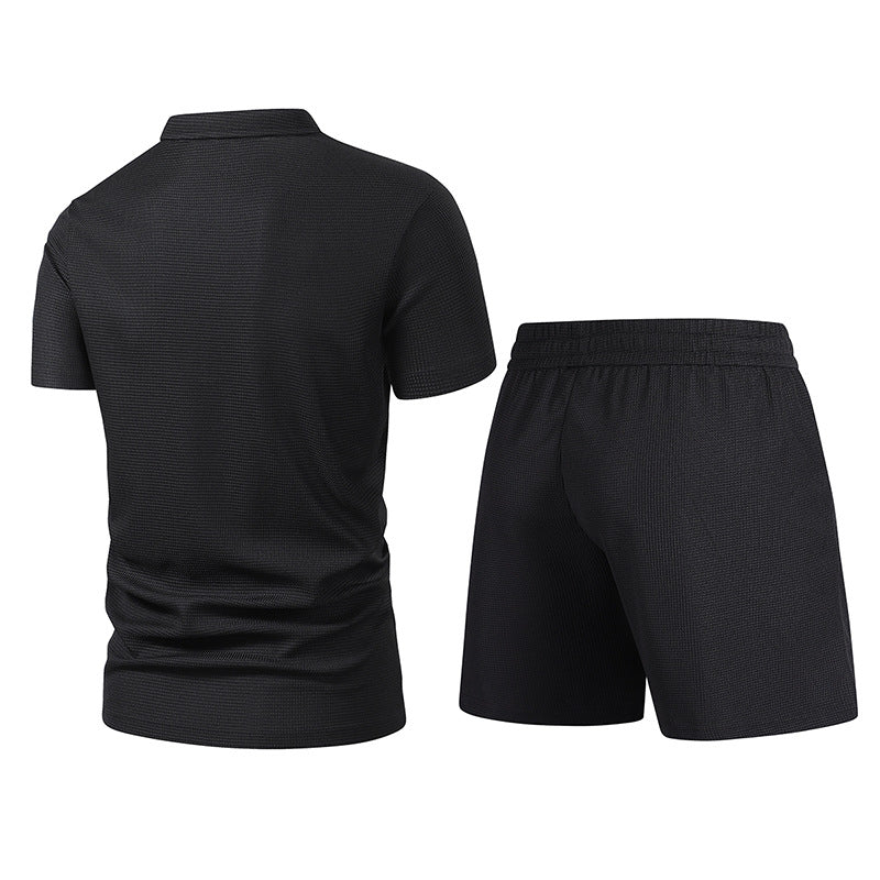 Men's summer Turndown Collar short-sleeved polo shirt and shorts two-piece set 7