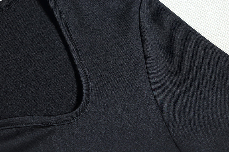 Fashionable Round Neck Solid Color Bell Bottom Sleeve Slit Slit Midi Dress 16