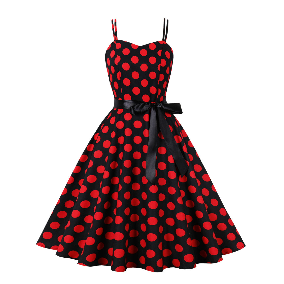 Women'S Dress Retro Polka Dot Print Straps A-Line Swing Dress 17
