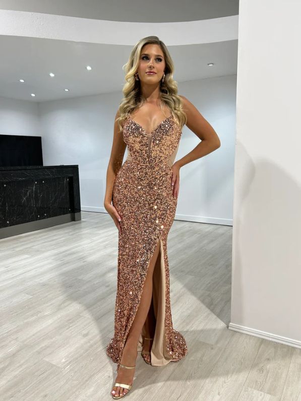 Chic Sexy Strap Sequin Slit Formal Party Dress 11