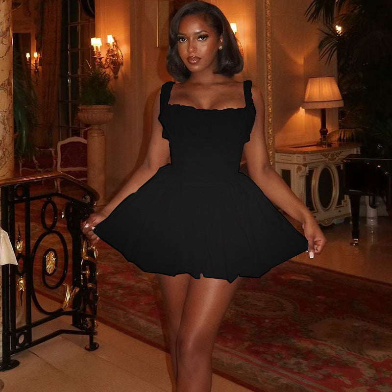 Women's Solid Color Sexy Strap Sleeveless Low Back Casual A-Line Dress 5