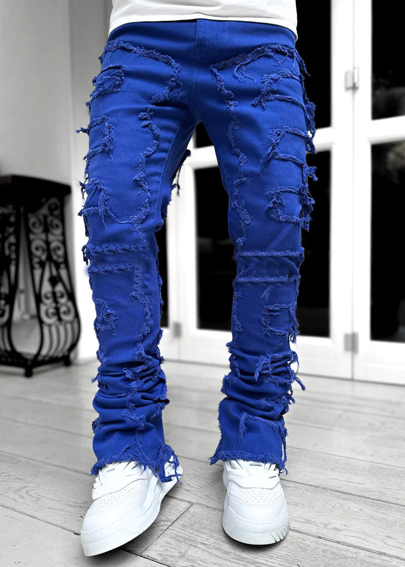 Men's Street Stretch Patch Denim Straight Pants 4