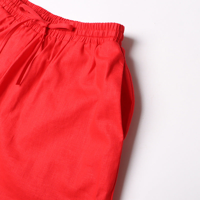 Women Turndown Collar long sleeve solid shirt Top and Casual shorts two-piece set 24